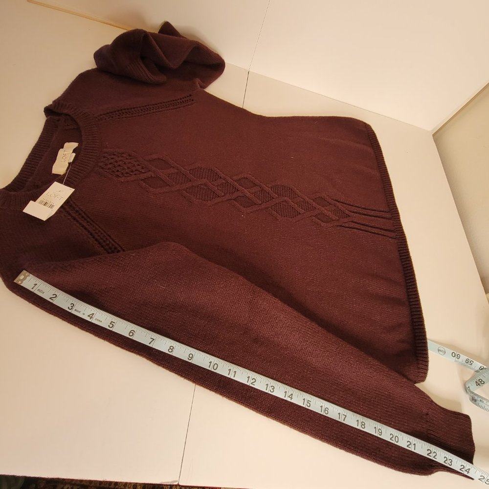Loft Maroon Ladies Crew Neck Cable Knit Sweater Cotton Blend Size M, NWT - Picture 7 of 9